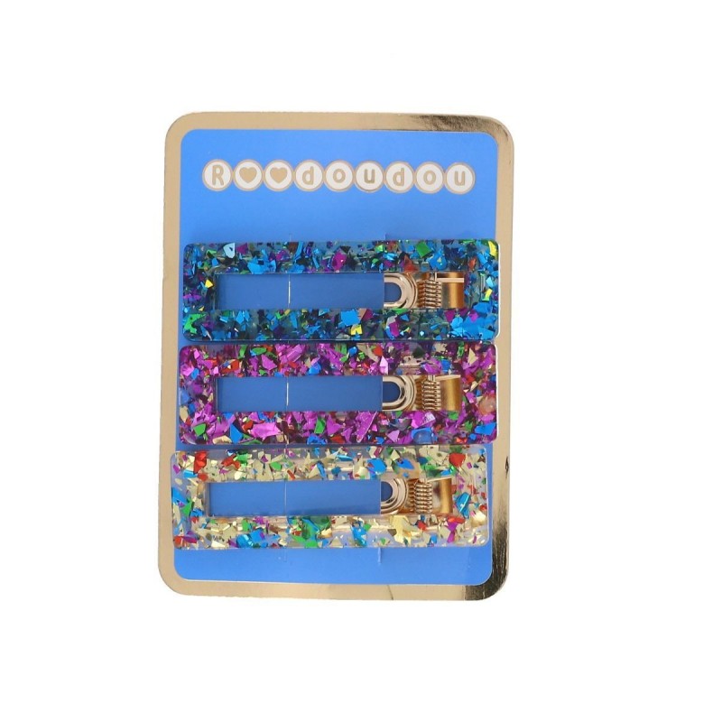 Set de 3 barrettes bleu rose doré