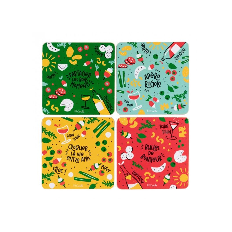 Set de 4 dessous de verre - Apéro rigolo