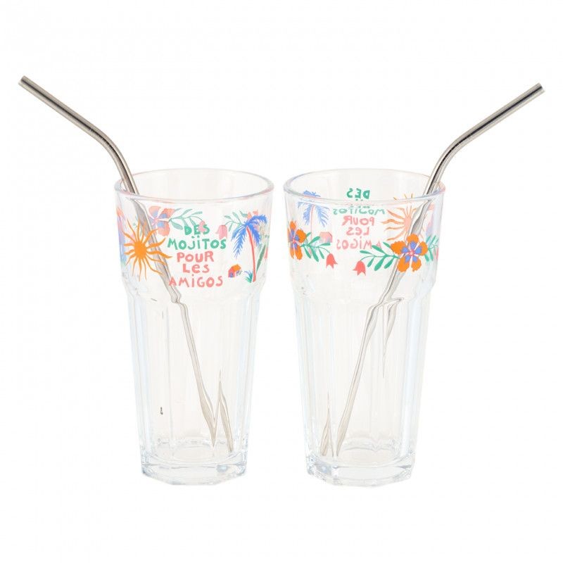 Set de 2 verres avec pailles - Mojito des amigos