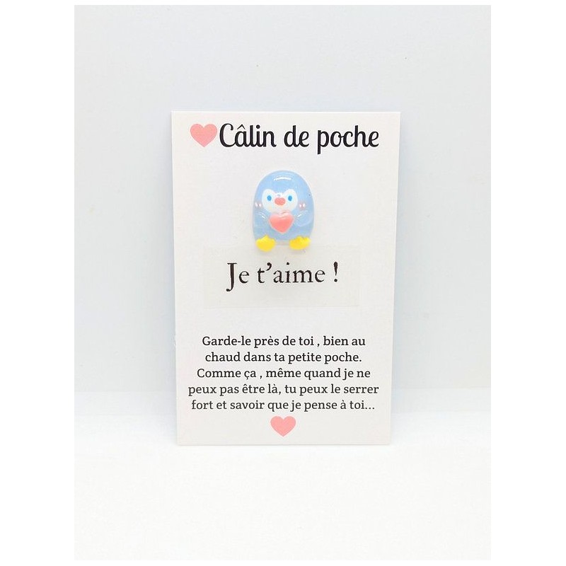 Carte Câlin de Poche - Pingouin "Je t'aime !"