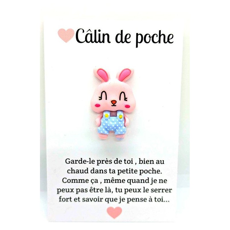 Carte Câlin de Poche - Lapin rose salopette