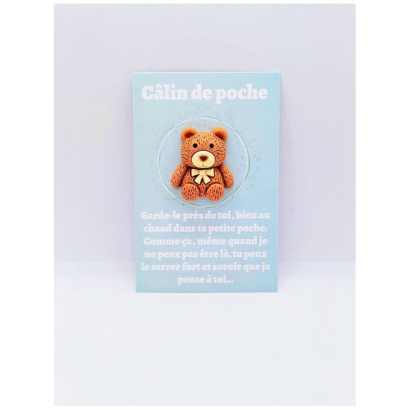 Carte Câlin de Poche - Ourson brun noeud
