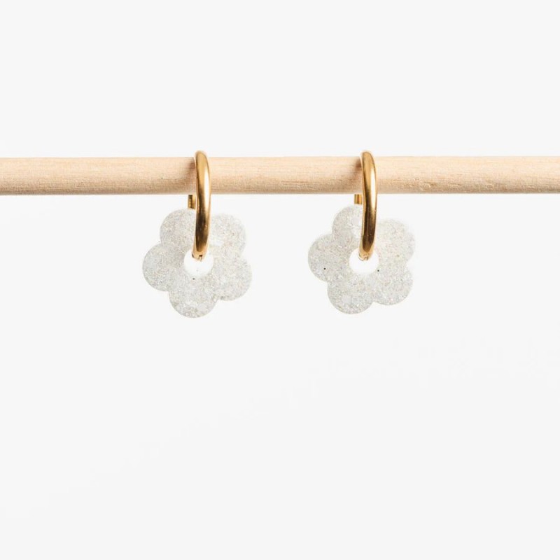 Boucles d'oreilles créoles mini Fleur - Ivoire