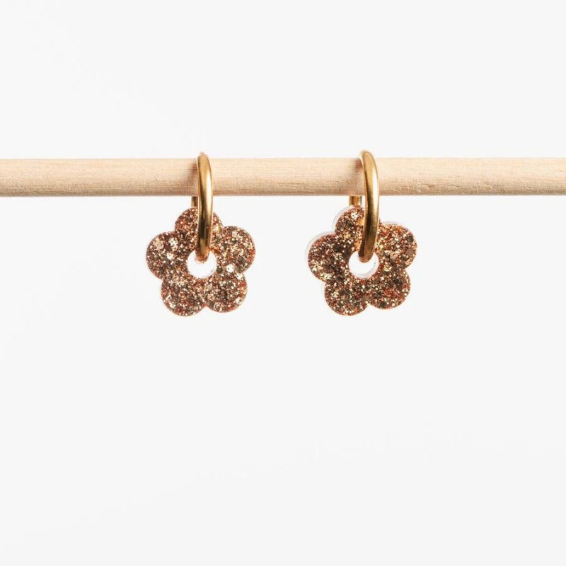 Boucles d'oreilles créoles mini Fleur - Champagne
