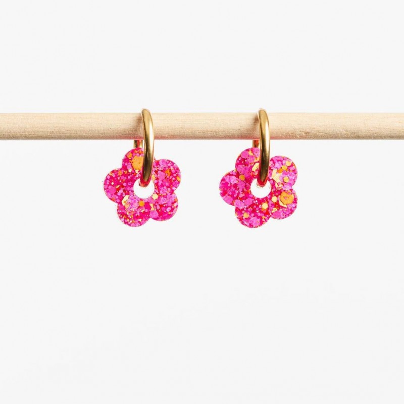 Boucles d'oreilles créoles mini Fleur - Fushia Orange