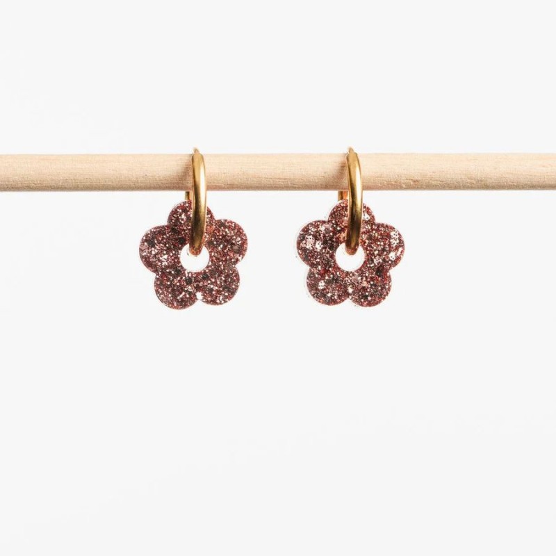 Boucles d'oreilles créoles mini Fleur - Champagne rosé