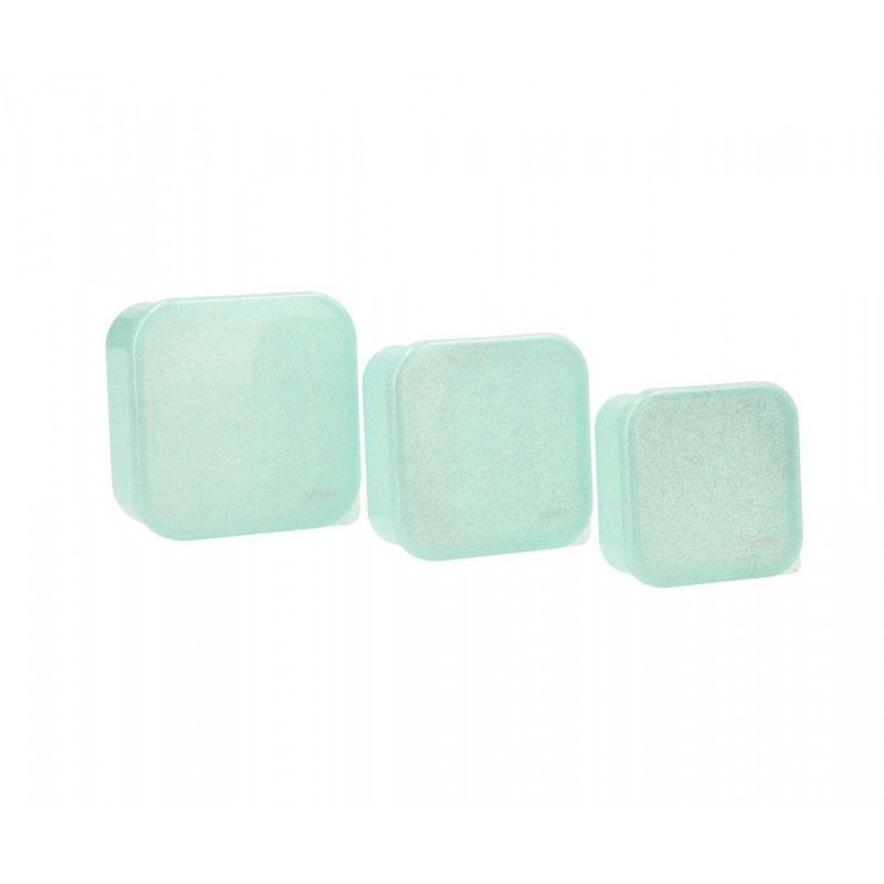 Set de 3 boîtes à tartines/goûter - Turquoise paillettes