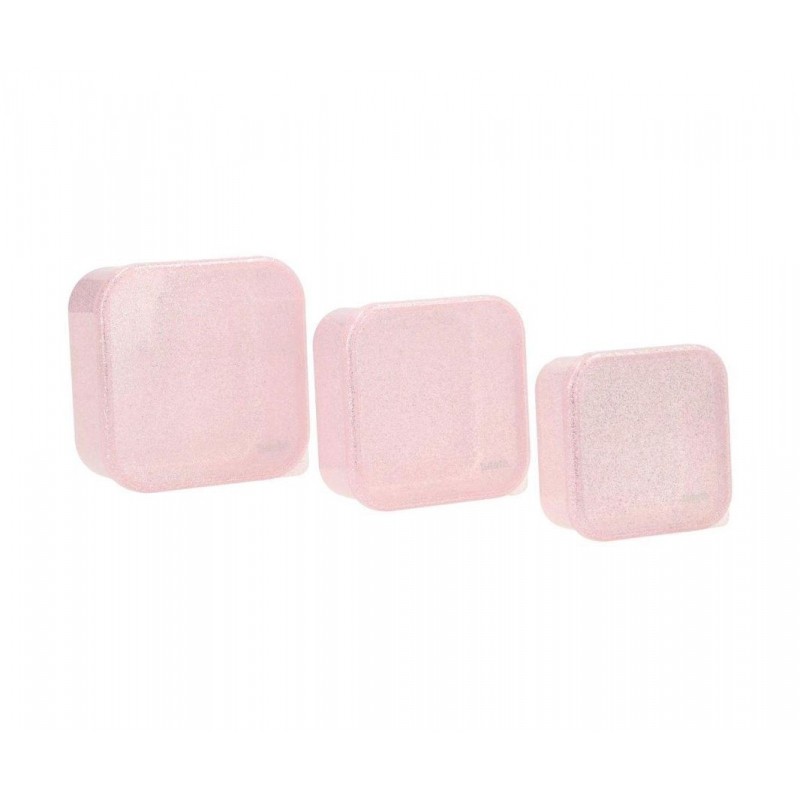 Set de 3 boîtes à tartines/goûter - Rose pale paillettes