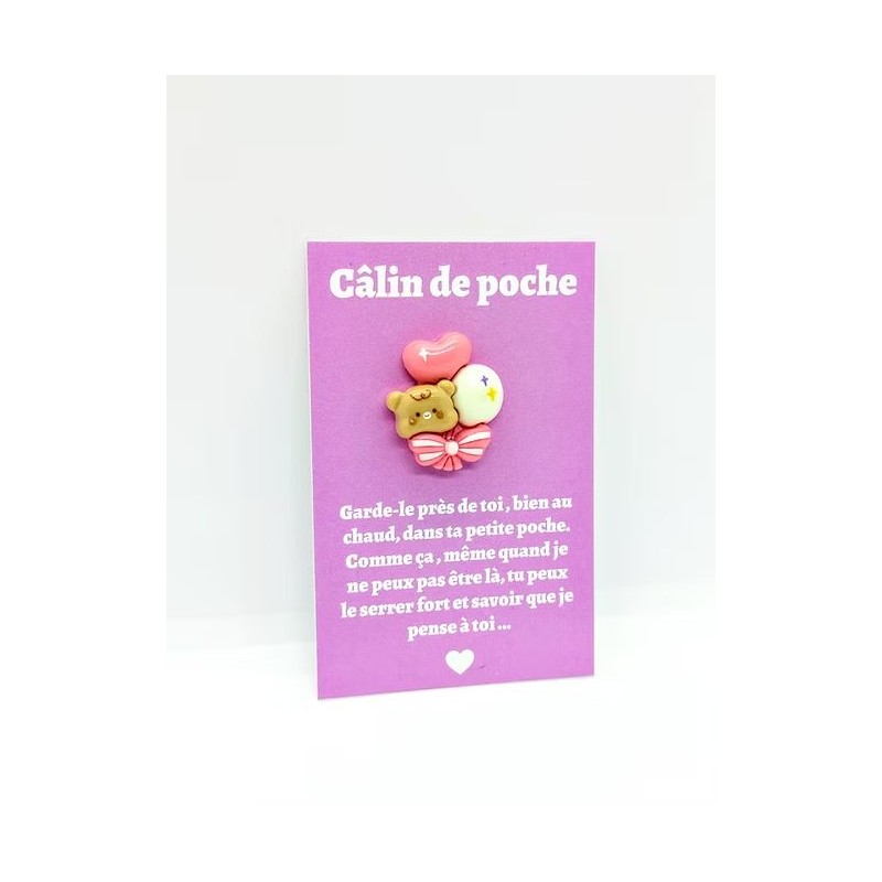 Carte Câlin de Poche - Bouquet ballon ourson rose