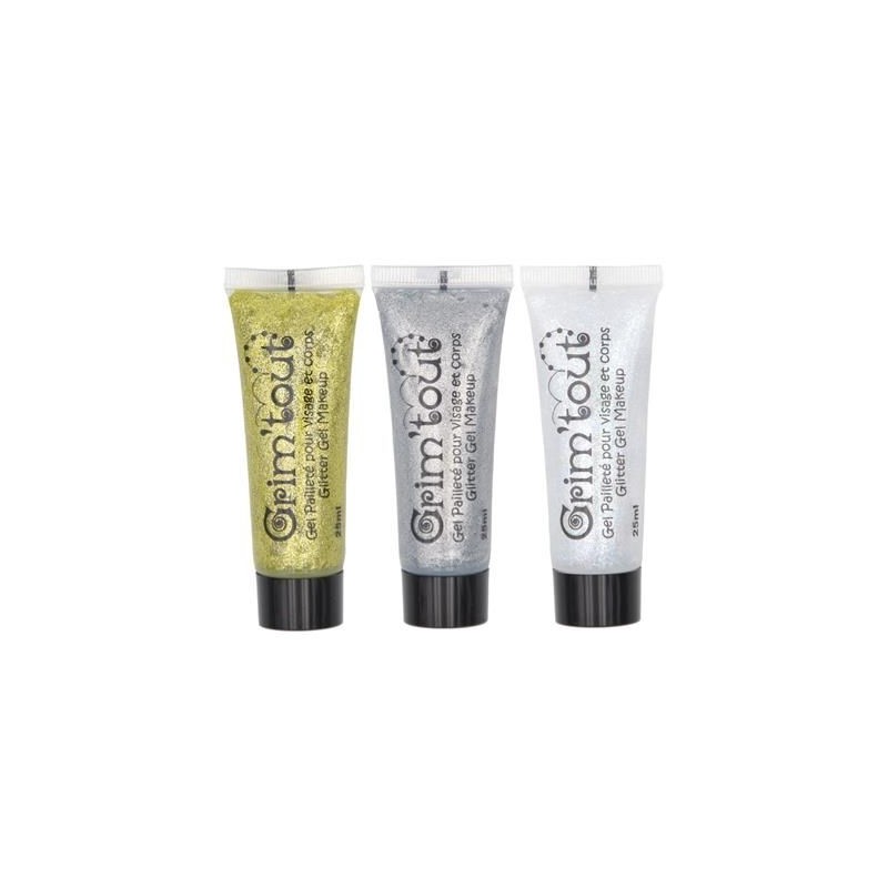 Lot de 3 tubes gel pailleté 25 ml - Or, argent et cristal