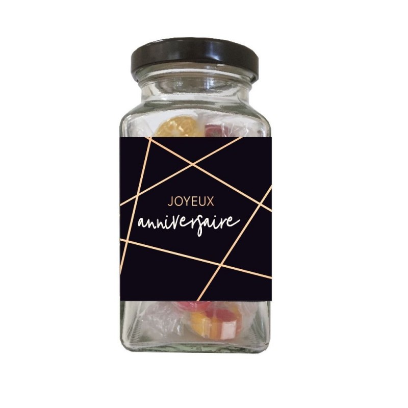 Bonbons en verrine - Joyeux anniversaire (noir et doré) Bonbons en verrine - Joyeux anniversaire (noir et doré)