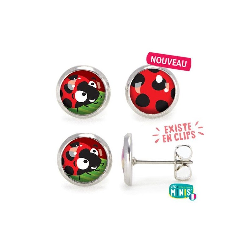 Boucles d'oreille tiges Les Minis - Coccinelle / Pois