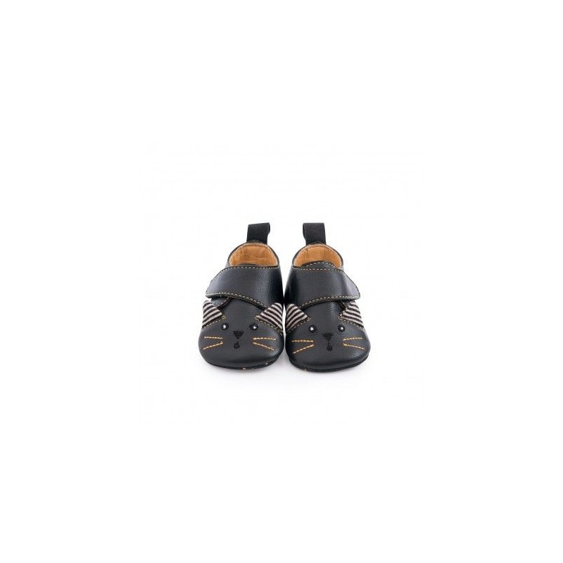 Chaussons en cuir chat noir Les moustaches 18/24 mois Chaussons en cuir chat noir Les moustaches 18/24 mois