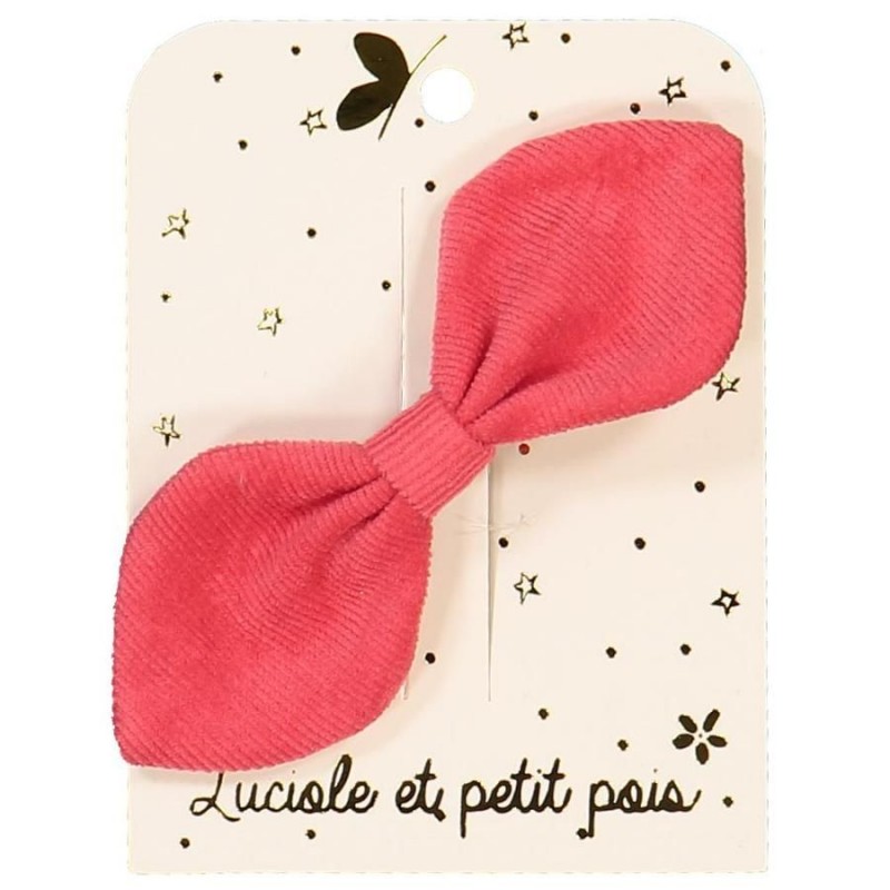 Barrette noeud lapin - Velours côtelé framboise