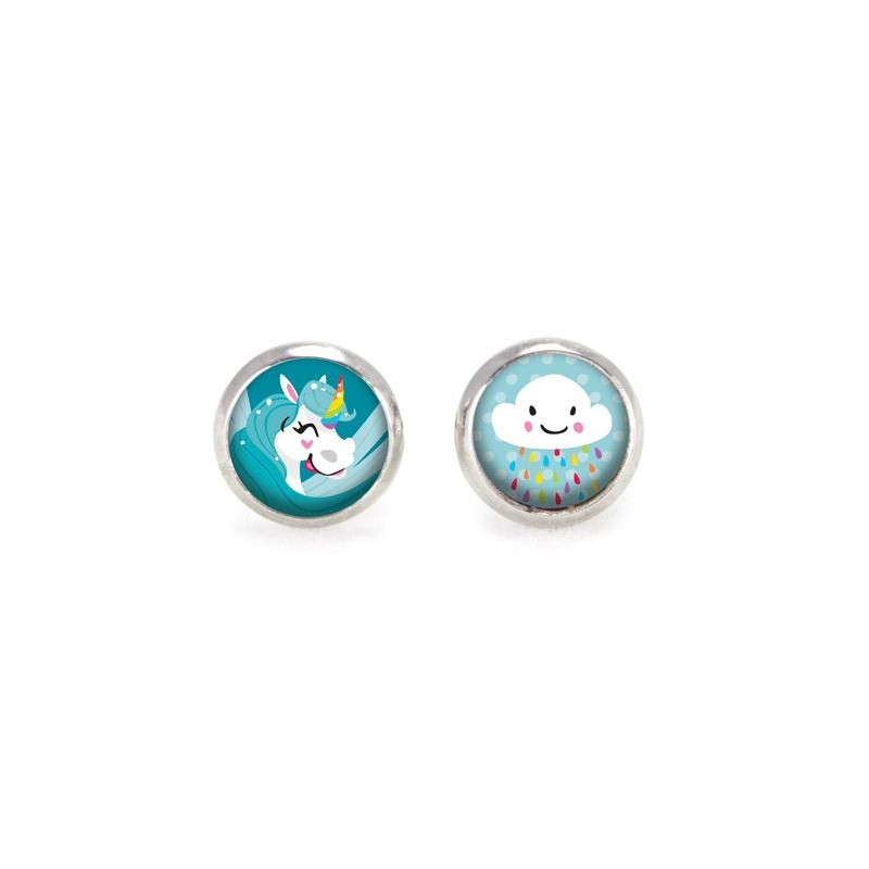 Boucles d'oreille "Clips" Les Minis - Licorne bleue / Nuage