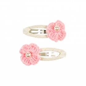 Barrettes Eva, en crochet rose
