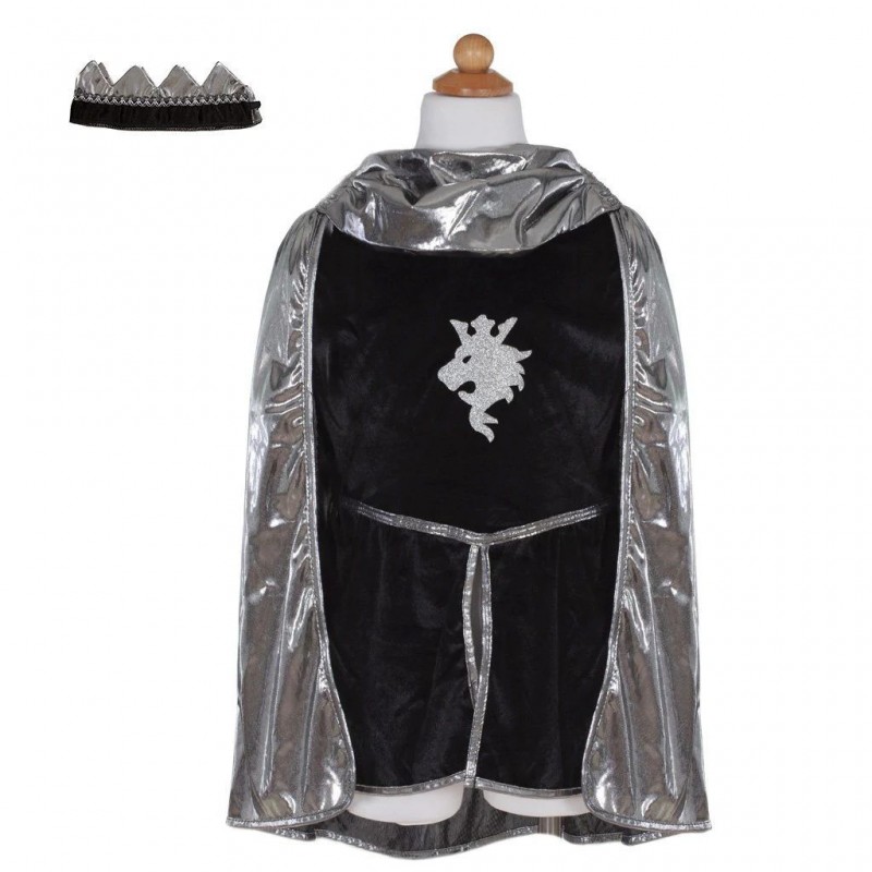 Set de déguisement chevalier (tunique, cape, couronne) - Argent, 5-6 ans