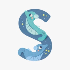 Lettre hippocampes S (bleu)