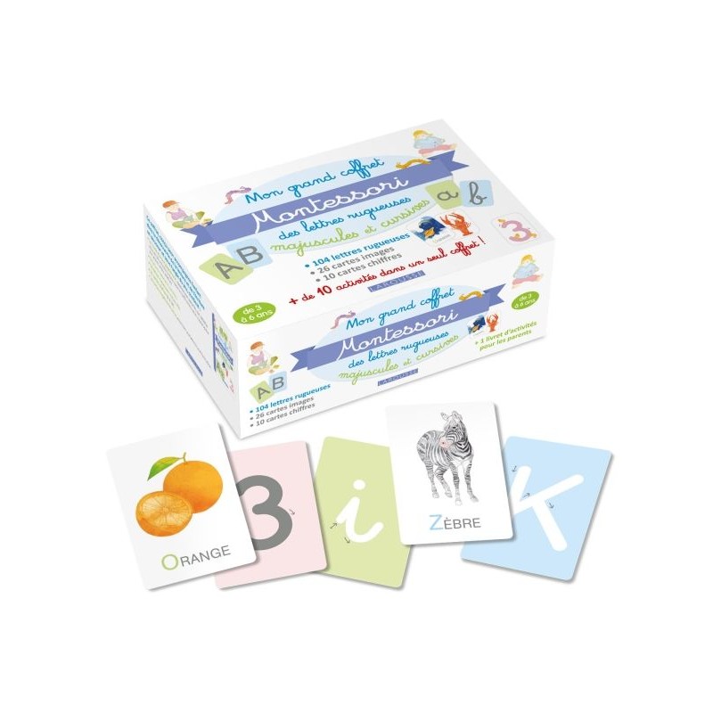 Mon grand coffret Montessori des lettres rugueuses, majuscules et cursives