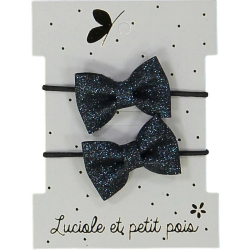Élastiques mini papillon - Glitter bleu (paire)