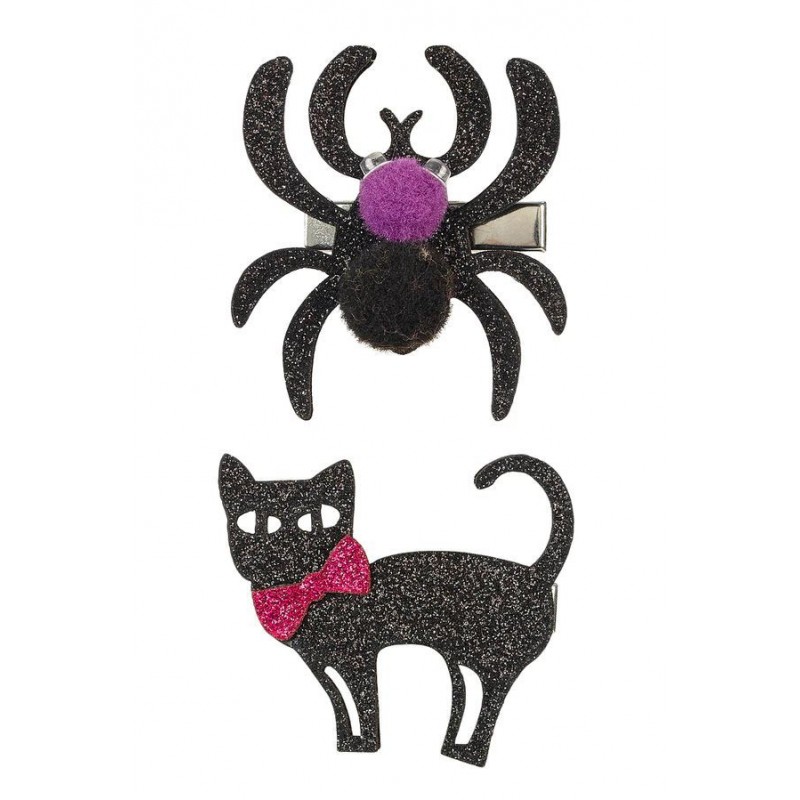 Barrettes Sybil, araignée et chat