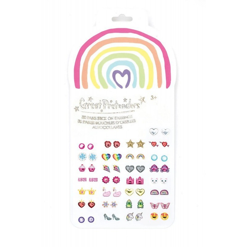 Set de 30 paires de boucles d'oreilles autocollantes - Arc-en-ciel