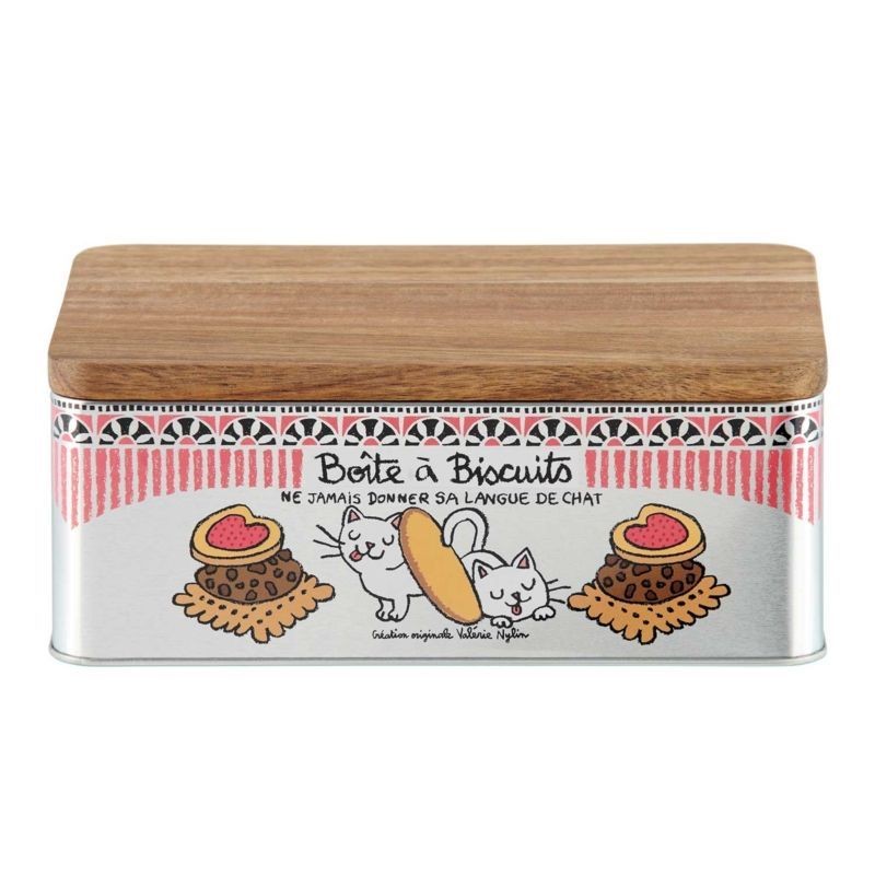 Boîte à biscuits avec couvercle en bois - Langue de chat