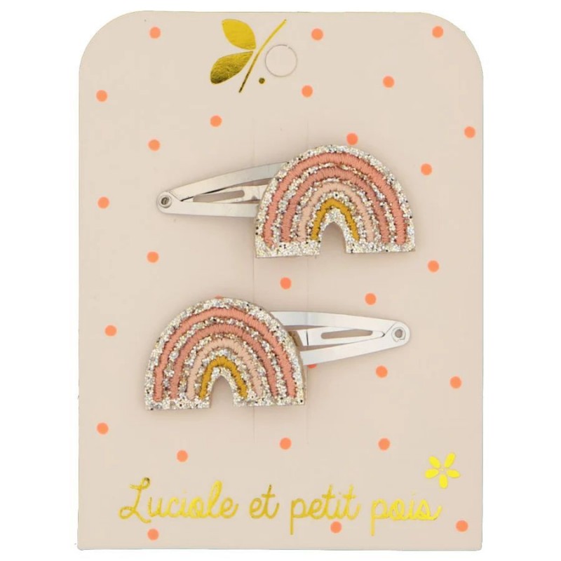 Barrettes arcs-en-ciel - Beige (paire)