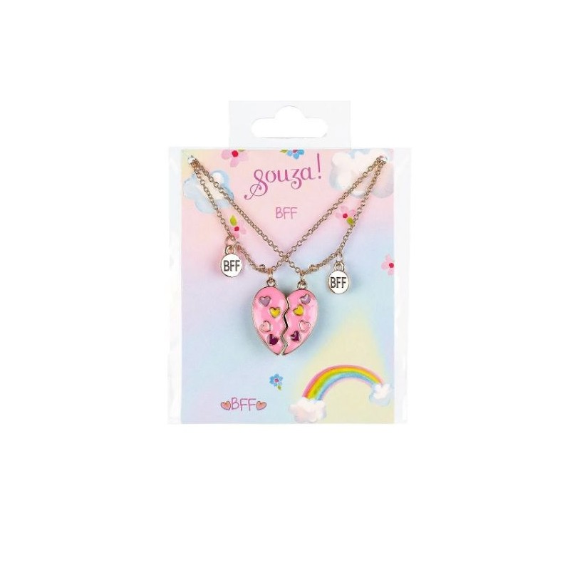 Collier d'amitié BFF coeur rose et petits coeurs
