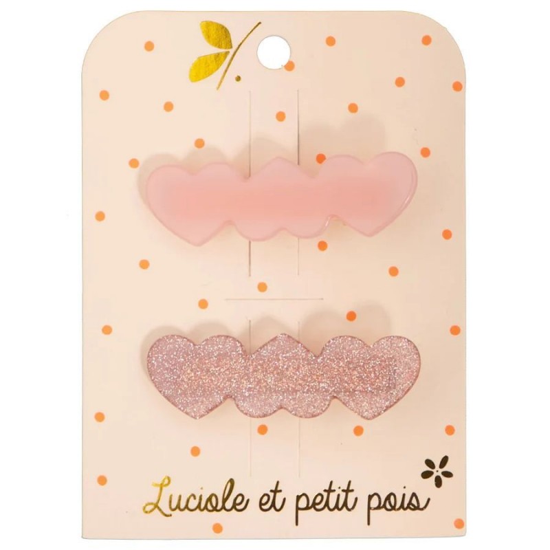 Barrettes trois coeurs en acétate - Rose (paire)