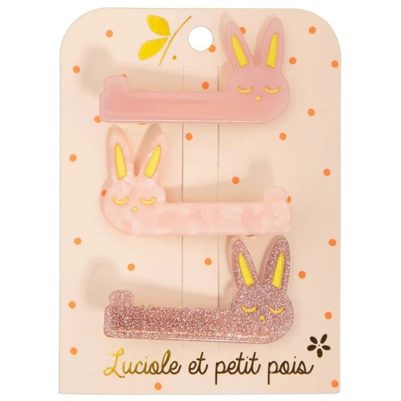 Barrettes lapin en acétate - Nacre, uni, glitter (trio)