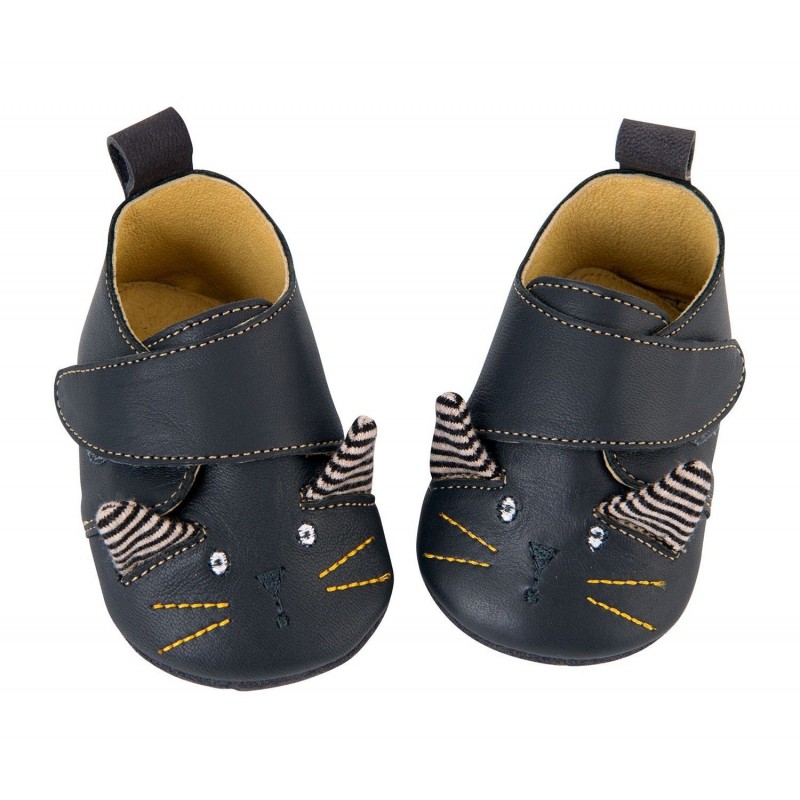 Chaussons cuir noir Les Moustaches 6/12 mois Chaussons cuir noir Les Moustaches 6/12 mois