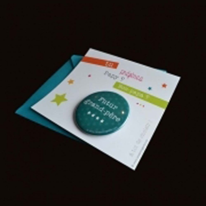 Carte + badge bleu - Annonce grand-père Carte + badge bleu - Annonce grand-père