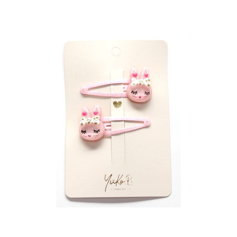 Barrettes Bella rose - Paire de lapins