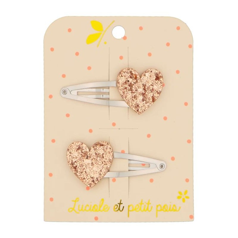 Barrettes coeurs - Rose gros grains (paire)