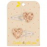 Barrettes coeurs - Rose gros grains (paire)