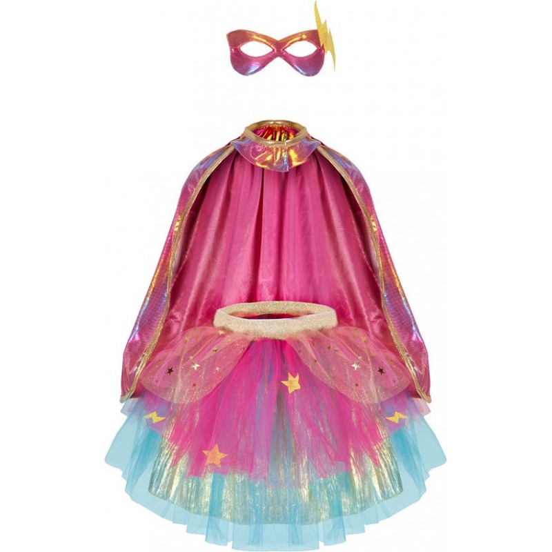 Set de super-héroïne tutu/cape/masque - Rose/or, 4-6 ans