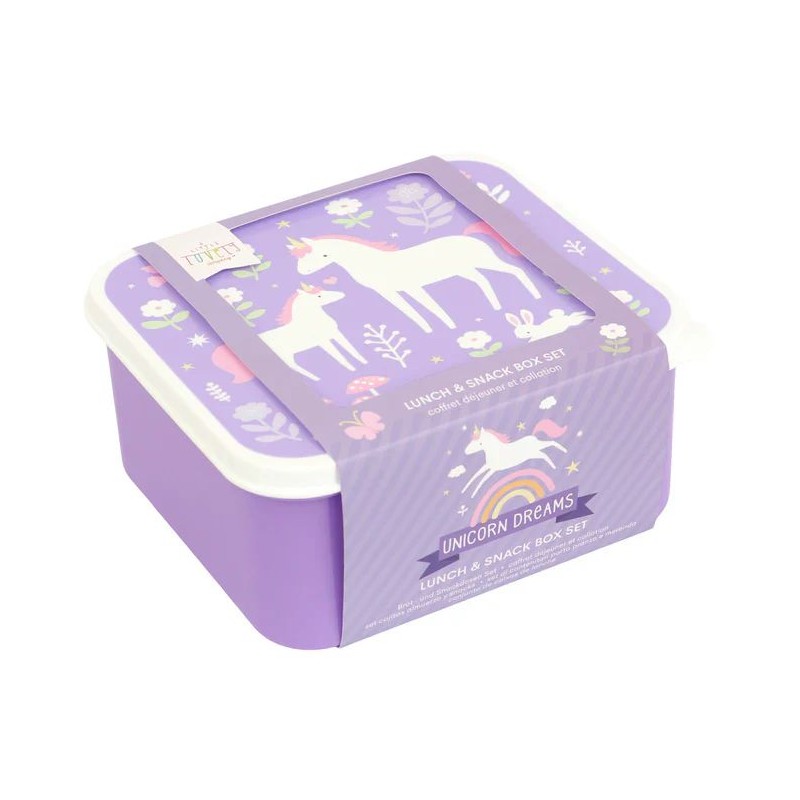 Set de 4 boîtes à tartines/goûter - Rêves de licorne Set de 4 boîtes à tartines/goûter - Rêves de licorne