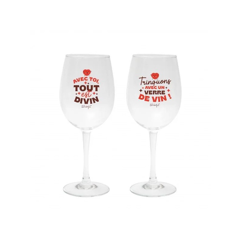 Set de 2 verres à vin - Avec toi, tout est divin. Trinquons avec un bon verre de vin ! Set de 2 verres à vin - Avec toi, tout est divin. Trinquons avec un bon verre de vin !