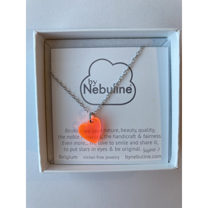 Collier et pendentif en plexiglas - Coeur orange