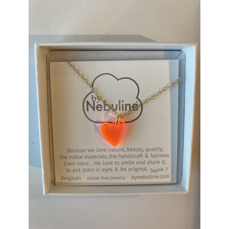 Collier (or) et pendentif en plexiglas - Coeur orange