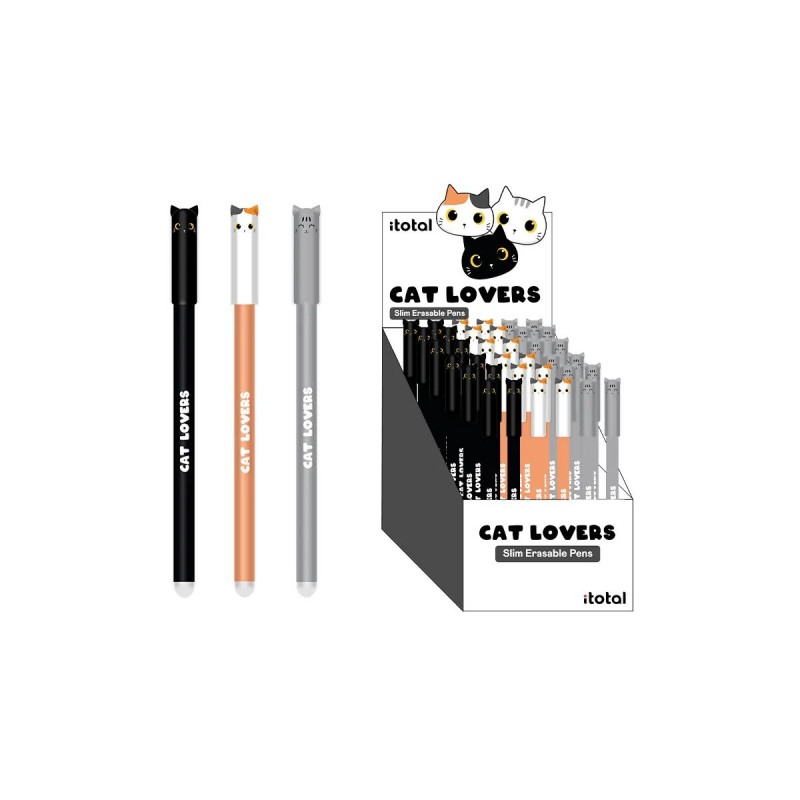 Stylo effaçable avec capuchon - Chat gris