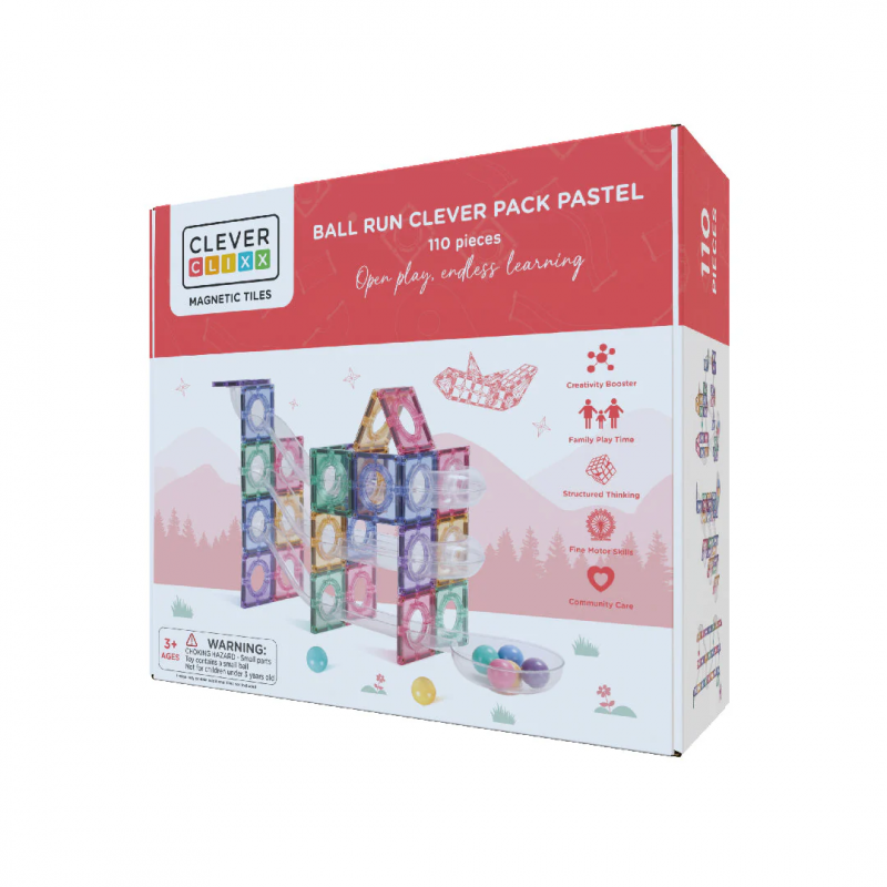 Cleverclixx - Kit parcours à billes pastel 110 pièces Cleverclixx - Kit parcours à billes pastel 110 pièces