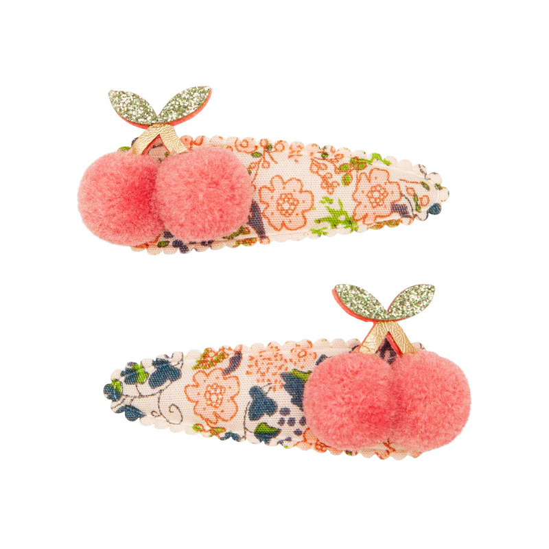 Duo de barrettes à pompons - Cerises Duo de barrettes à pompons - Cerises