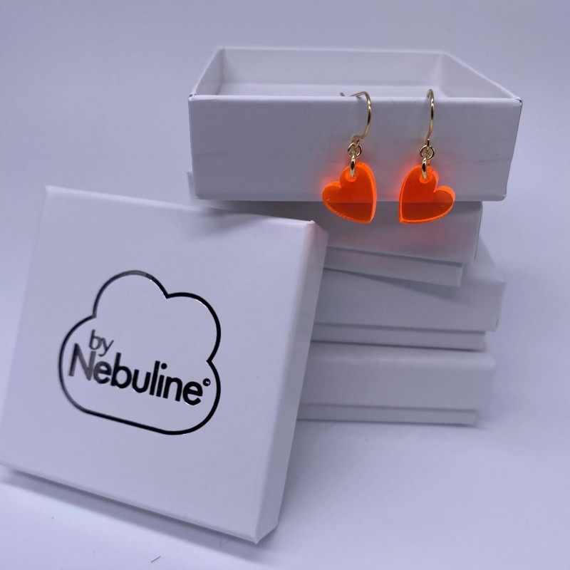 Boucles d'oreilles pendantes or et plexiglas - Coeur orange Boucles d'oreilles pendantes or et plexiglas - Coeur orange