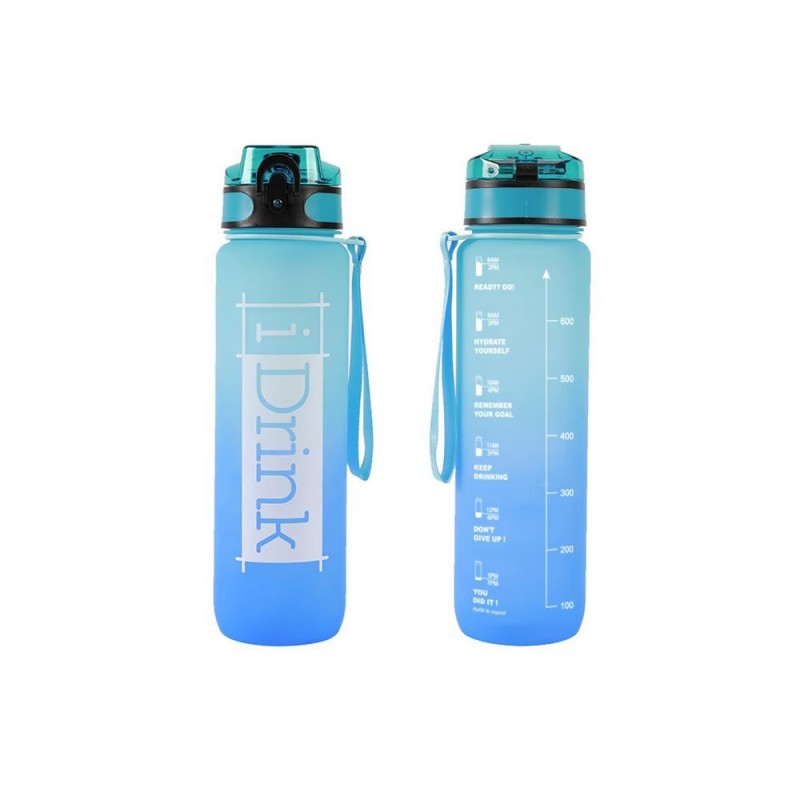 Gourde de motivation en tritan 1000 ml bleu clair/bleu