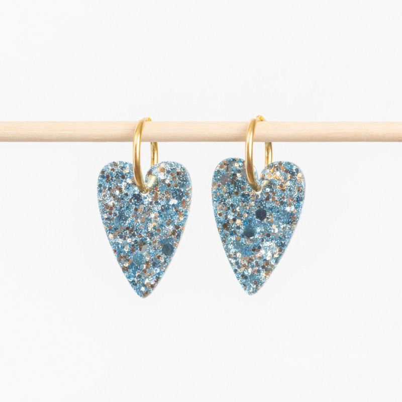 Boucles d'oreilles coeur - Bleu champagne Boucles d'oreilles coeur - Bleu champagne