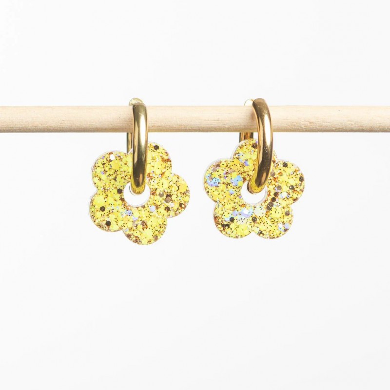 Boucles d'oreilles créoles Fleur - Jaune champagne Boucles d'oreilles créoles Fleur - Jaune champagne