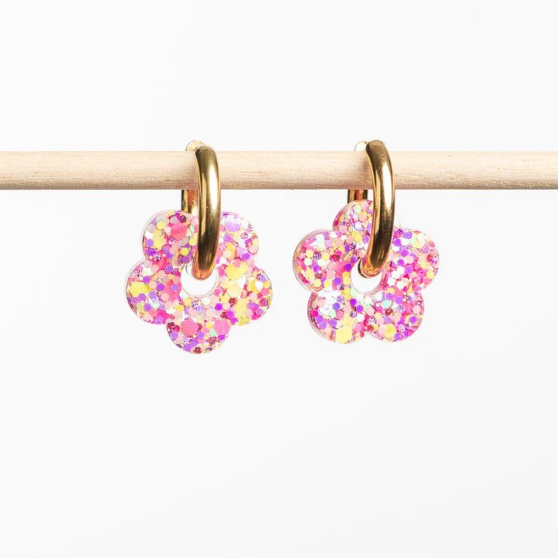 Boucles d'oreilles créoles Fleur - Barbiecore Boucles d'oreilles créoles Fleur - Barbiecore
