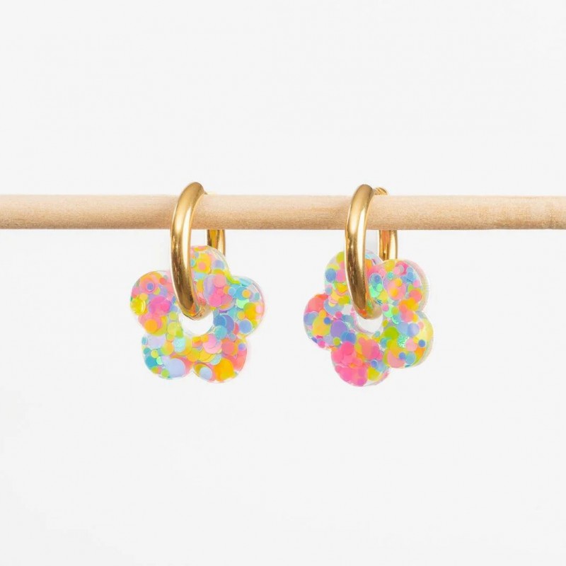 Boucles d'oreilles créoles Fleur - Bubble Gum Boucles d'oreilles créoles Fleur - Bubble Gum